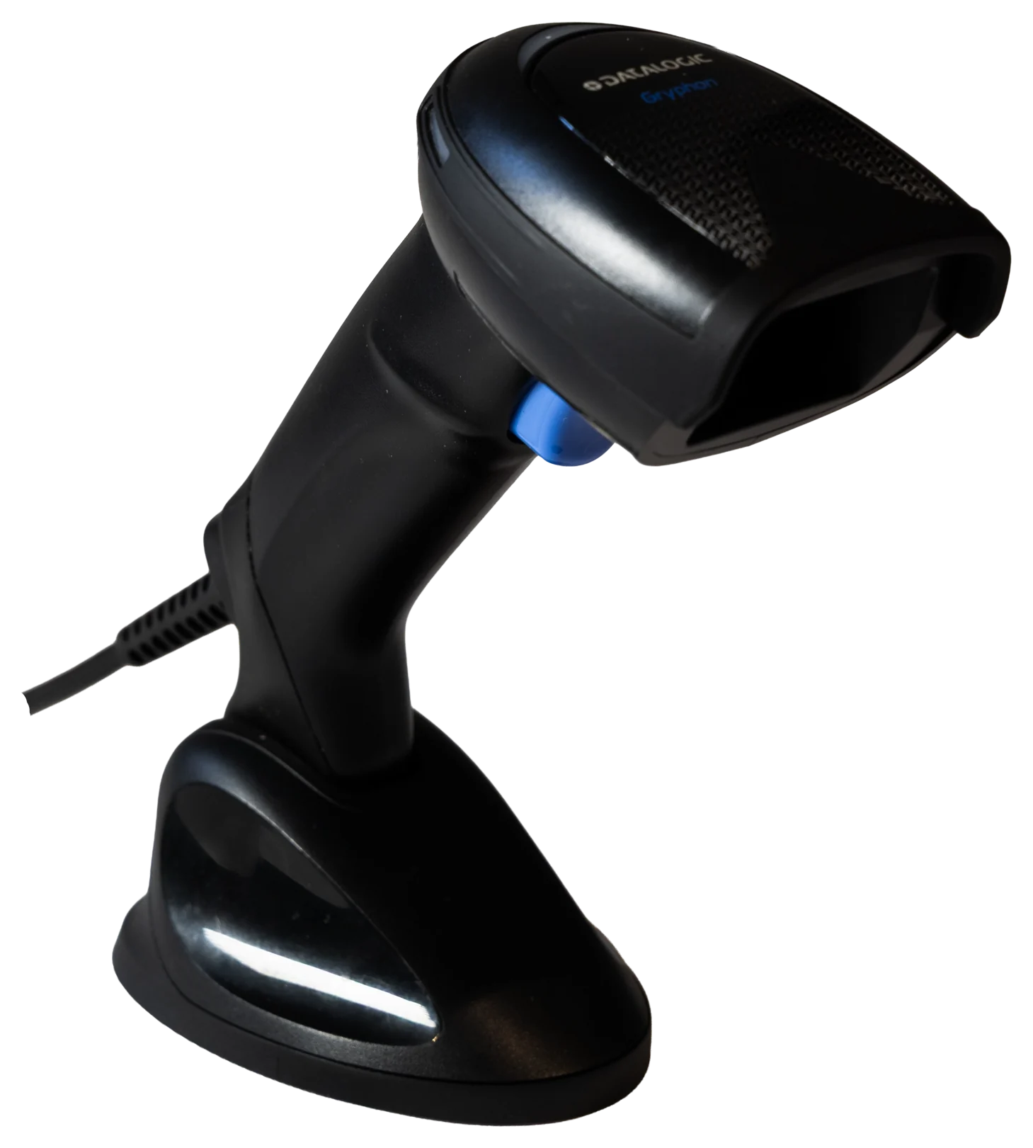 Datalogic Gryphon 2D barcode scanner in its cradle